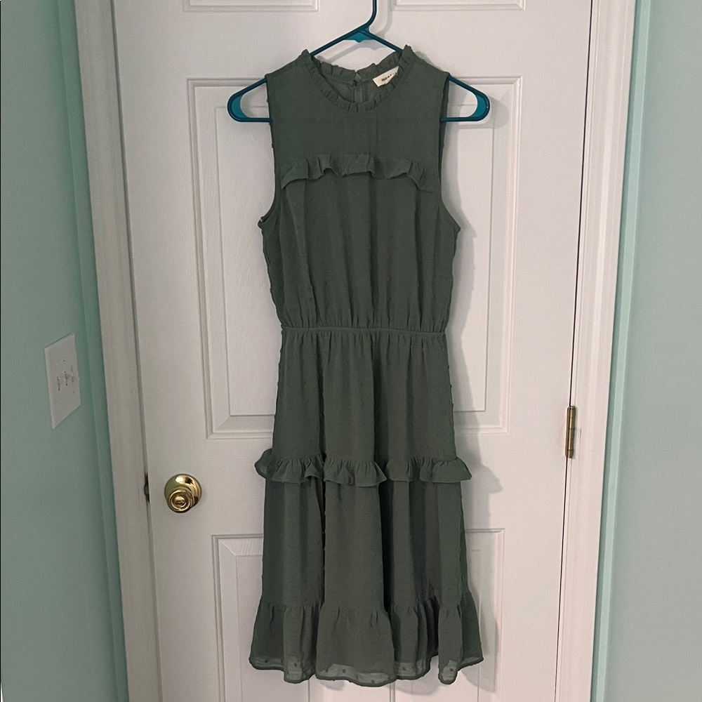 Sage Green Sleeveless Ruffle Dress